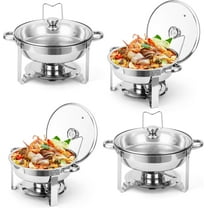 Lumiparty Chafing Dish Buffet 4 Pack, 5QT Stainless Steel Round Chafers and Buffet Warmers Sets for Buffet with Glass Lid & Lid Holder, for Parties, Events, Wedding, Camping, Dinner, Silver