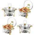thumbnail image 1 of Lumiparty Chafing Dish Buffet 4 Pack, 5QT Stainless Steel Round Chafers and Buffet Warmers Sets for Buffet with Glass Lid & Lid Holder, for Parties, Events, Wedding, Camping, Dinner, Gold, 1 of 8