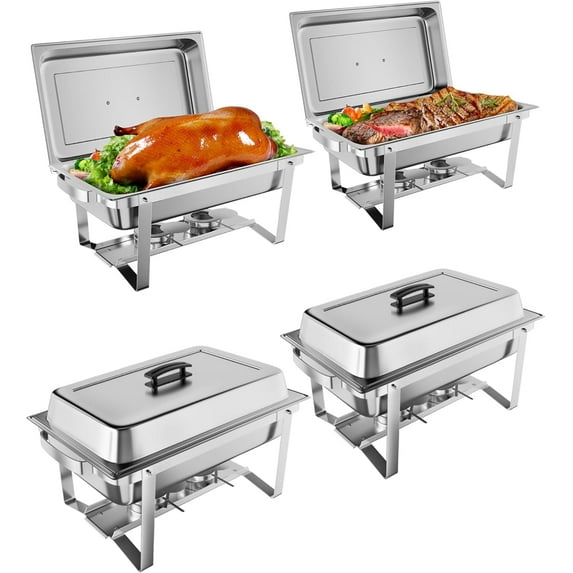 Lumiparty Chafing Dish for Buffet 4 Pack, 8 QT Food Servers and Warmers Stainless Steel Chafing Dish Buffet Set with Water Pan for Parties, Weddings, Banquets, and Catering, Silver