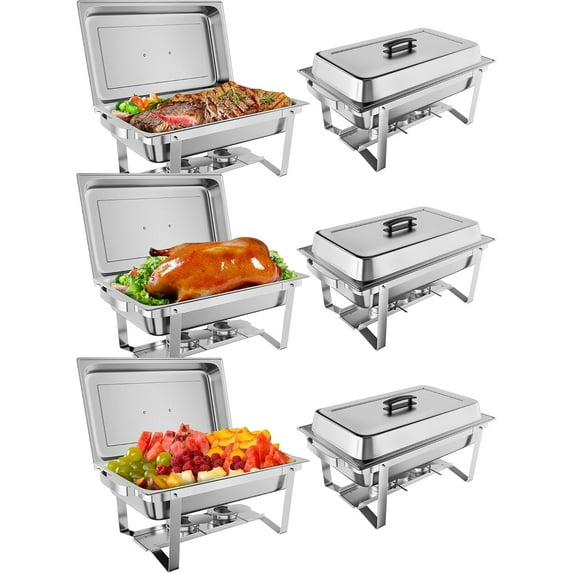 Lumiparty Chafing Dish for Buffet 6 Pack, 8 QT Food Servers and Warmers Stainless Steel Chafing Dish Buffet Set with Water Pan for Parties, Weddings, Banquets, and Catering, Silver