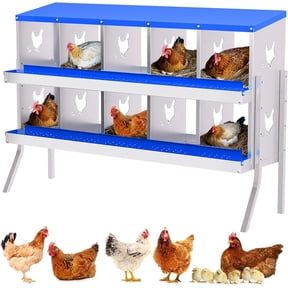 Lumiparty Chicken Nesting Box, 10 Compartment Chicken Laying Boxes with Bracket Legs, Metal Nesting Boxes for Chicken Coop, Roll Away Nest Box, Easy Egg Collection, Blue