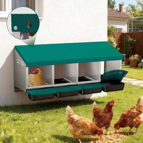 Lumiparty Chicken Nesting Box, 4-Hole Wall Mount Metal Hen Nesting Box with Roll Away Egg Collection and Easy-Clean Pull-Out Tray for Chicken Coop, Green