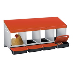 Lumiparty Chicken Nesting Box, 4-Hole Wall Mount Metal Hen Nesting Box with Roll Away Egg Collection and Easy-Clean Pull-Out Tray for Chicken Coop, Orange
