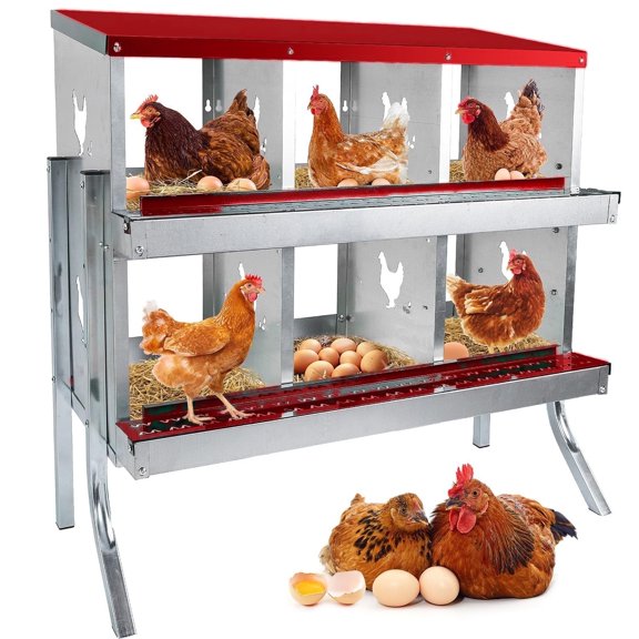 Lumiparty Chicken Nesting Box, 6 Compartment Metal Nesting Boxes for Hens Laying Eggs, Red