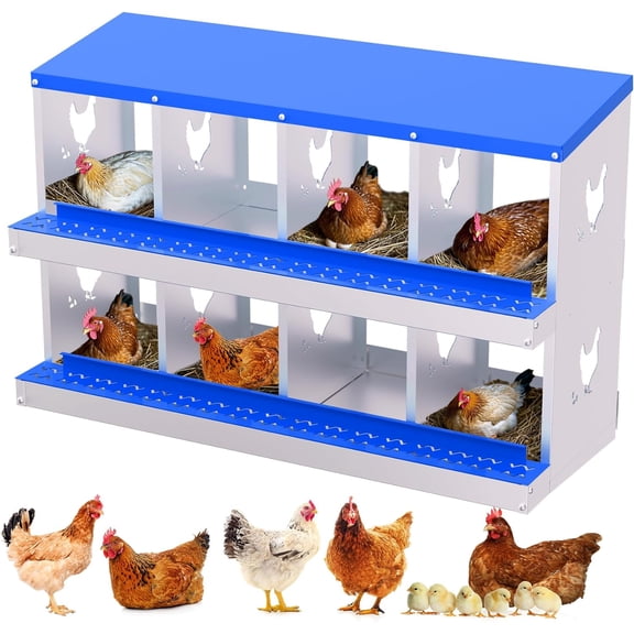 Lumiparty Chicken Nesting Box, 8 Compartment Chicken Laying Boxes, Metal Nesting Boxes for Chicken Coop, Roll Away Nest Box, Easy Egg Collection, Blue