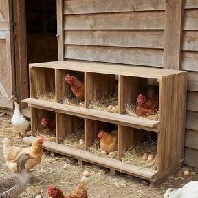 Lumiparty Chicken Nesting Box, 8-Compartment Wooden Hen Nesting Box with Perches, Floor Stand or Wall Mount Nest Box for Chickens, Ducks, Backyard Coop and Farm