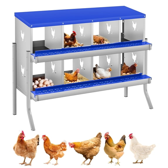 Lumiparty Chicken Nesting Box for Laying Eggs, 8 Compartment Two-Tier Galvanized Steel Hen Nest Box with Large Vents, Wall Mount for Chicken Coop, Blue