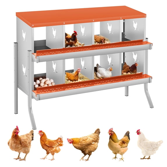 Lumiparty Chicken Nesting Box for Laying Eggs, 8 Compartment Two-Tier Galvanized Steel Hen Nest Box with Large Vents, Wall Mount for Chicken Coop, Red