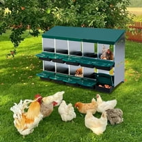 Lumiparty Chickens Nesting Boxes, 10 Compartment Roll Away Hens Nesting Box with Egg Collection, Perch, Lid Cover for Egg Protection, Green