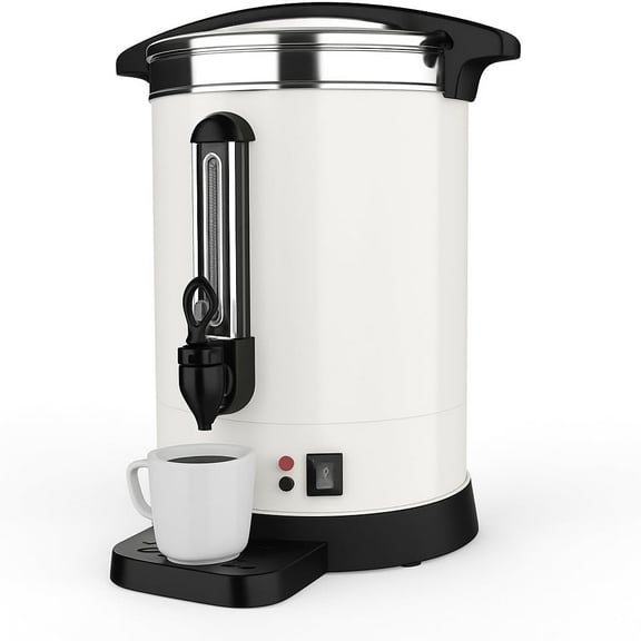 Lumiparty Commercial Coffee Urn, 80 Cups Double Stainless Steel Coffee Maker Dispenser Fast Brew, Hot Water Urn for Catering, Meeting, Wedding, White