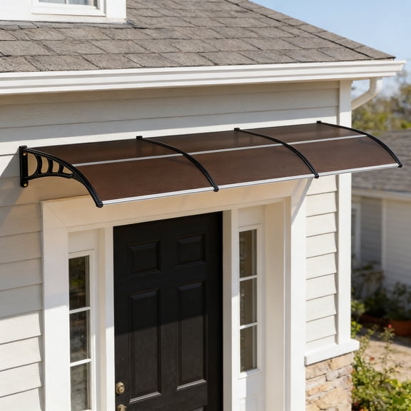 Lumiparty Door & Window Awning Canopy, 40"x120" Polycarbonate Cover with Durable Steel Brackets, UV, Rain, Snow & Sun Protection, Brown