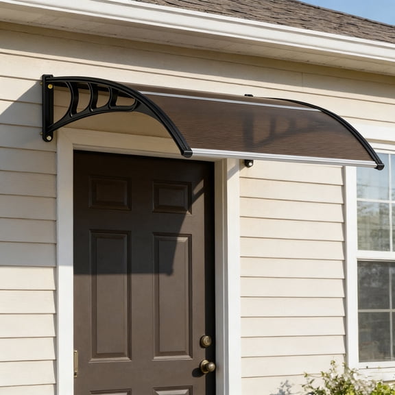Lumiparty Door & Window Awning Canopy, 40"x40" Polycarbonate Cover with Durable Steel Brackets, UV, Rain, Snow & Sun Protection, Brown
