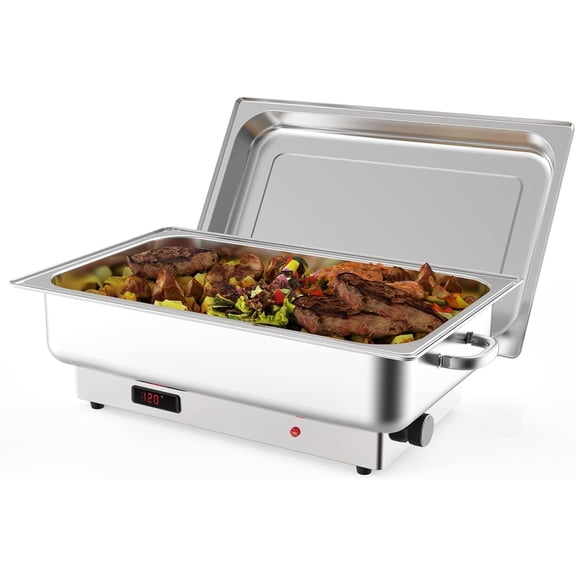 Lumiparty Electric Chafing Dish, 9QT Buffet Servers and Warmers Stainless Steel Chafing Dish Buffet Set, Commercial Food Warmer with Temperature Control Display for Parties, Catering, Festivals