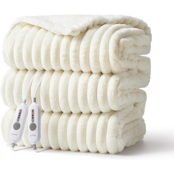 Lumiparty Electric Heat King Size Blanket, 90"x100" Heated Blanket with 4 Heating Levels, Over-Heat Protection, Machine Washable, Beige