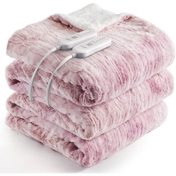 Lumiparty Electric Heated Blanket King Size 90" x 100", with Dual Control, Fast Heating Blankets with 5 Heat Levels, Pink
