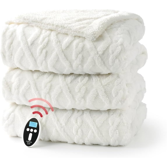 Lumiparty Electric Heated Blanket Queen Size 84"x90", with Dual Control, Wireless Electric Tufted Sherpa Heating Blanket, 6 Heating Levels, Overheat Protection, Beige