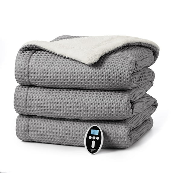 Lumiparty Electric Heated Blanket Queen Size, 84"x90" Wireless LCD Controller Fasting Heating Blanket,6 Heat Levels & 2-10H Time Settings, Machine Washable, Gray