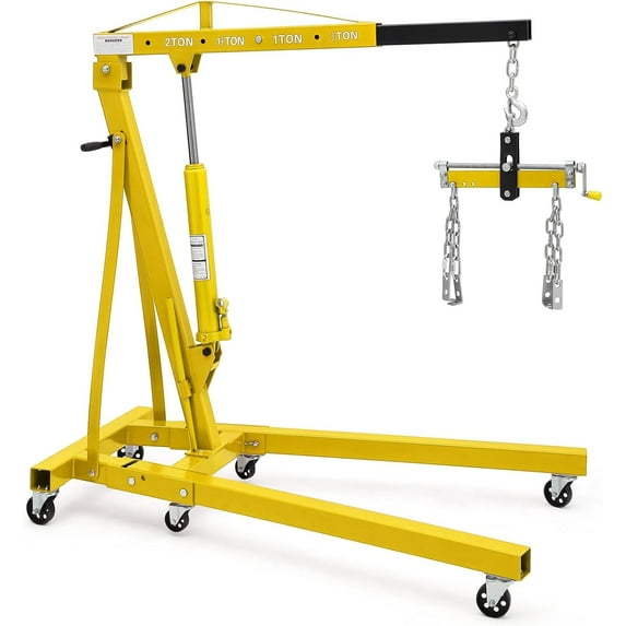 Lumiparty Engine Hoist, 2 Ton 4400 LBS Folding Hydraulic Engine Lifter with Crane Leveler, Shop Crane for Motor Repair, Weight Lifting & Loading, Yellow
