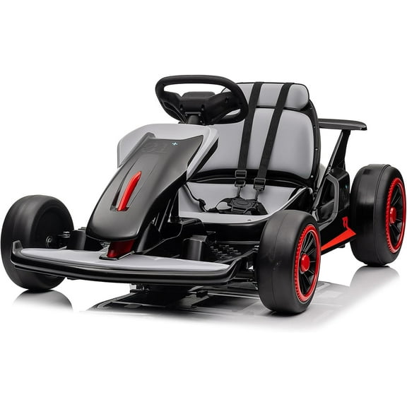 Lumiparty Go Kart for Kids, 24V Drift Kart with 200W*2 Powerful Motor, 7AH Big Battery, 8.1MPH High Speed, Electric Pedals, Music, Horn, Electric Go Kart Outdoor Race Toy, Gray