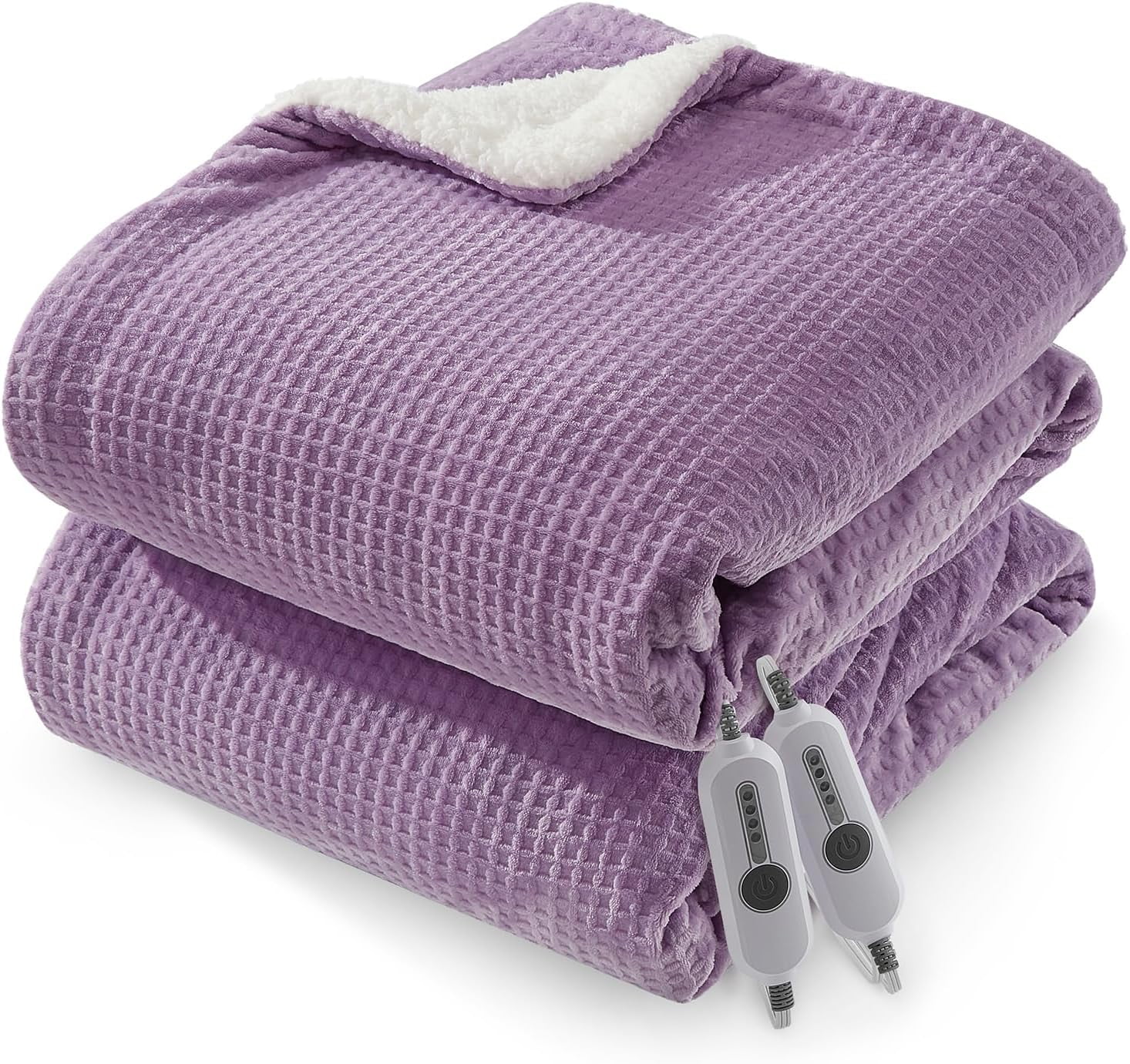 Lumiparty Heated Blanket Queen Size 84"x90", with Dual Control, Waffle Electric Throw Blanket with ETL Certified, 4 Heating Levels & 10 Hours Auto Off & Machine Washable, Purple