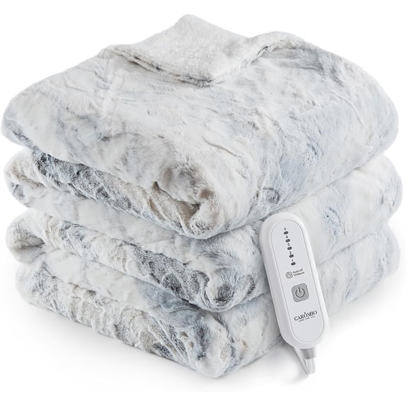 Lumiparty Heated Electric Throw Blanket 50" x 60", Fast Heating Electric Blankets with 5 Heating Levels & 4 Hours Auto Off, Soft Thicken PV Plush Heat Throws for Couch, White