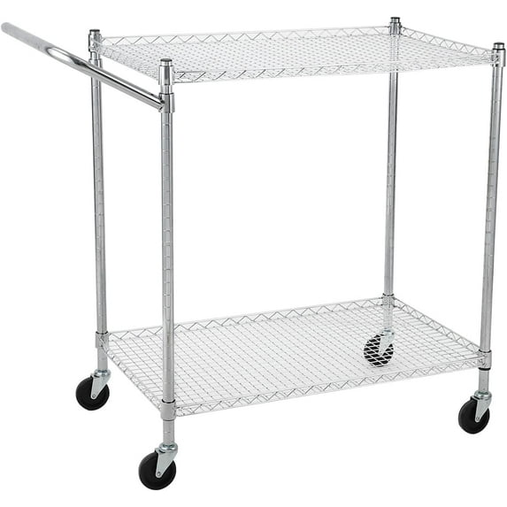 Lumiparty Heavy Duty 2-Tier Wire Rack Cart On Wheels, Commercial Grade Rolling Utility Cart for Kitchen Pantry Steel Frame with Handle & Shelves, Silver