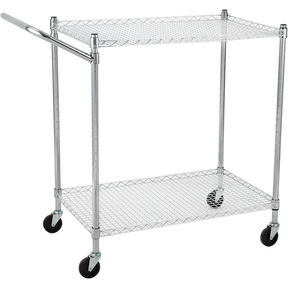 Lumiparty Heavy Duty 2-Tier Wire Rack Cart On Wheels, Commercial Grade Rolling Utility Cart for Kitchen Pantry Steel Frame with Handle & Shelves, Silver