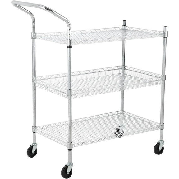 Lumiparty Heavy Duty 3-Tier Rolling Utility Cart, Wire Rack Cart On Wheels, for Kitchen Pantry Steel Frame with Handle & Shelves, Silver