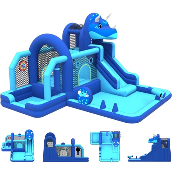 Lumiparty Inflatable Bounce House for Kids, Large Jumping Castle with Slide, Climbing Wall, Obstacles & Trampoline, Indoor & Outdoor Bouncer for Backyard Parties, Blue