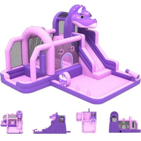 Lumiparty Inflatable Bounce House for Kids, Large Jumping Castle with Slide, Climbing Wall, Obstacles & Trampoline, Indoor & Outdoor Bouncer for Backyard Parties, Purple