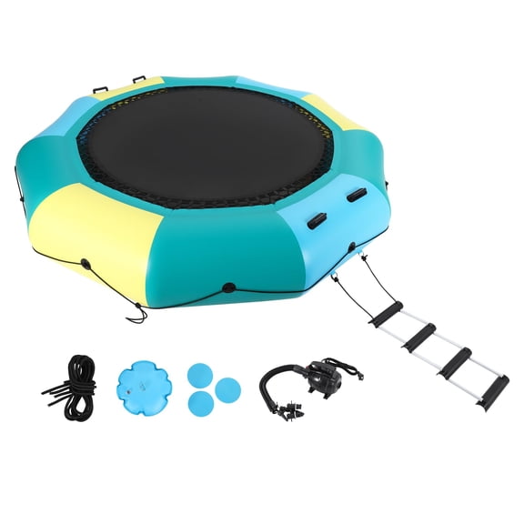 Lumiparty Inflatable Water Trampoline 10FT, Floating Trampoline for Lake, Pool, or Ocean, Inflatable Nozzles & Reversible Air Pump for Adults & Teens