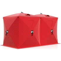 Lumiparty Insulated Pop-Up Ice Fishing Tent, 6-8 Person Portable Hub-Style Tent, Windproof Thermal Shanty with Hub Design, 420D 3-Layer Fabric for Winter Fishing, Red