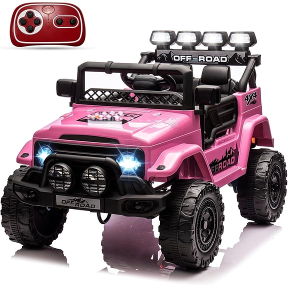 Lumiparty Kids 12V Kids Ride On Car for Kids, Electric Truck Ride On Toys for Ages 3-8 Years, with 5MPH Max Speed, Remote Control, Accelerator Pedal, Treaded Tires, Music and Story, Pink