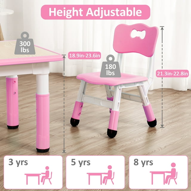 Kids Table And Chairs Set With Adjustable Height - 5 Piece Activity Desk For Ages 2-10, 300lb Capacity