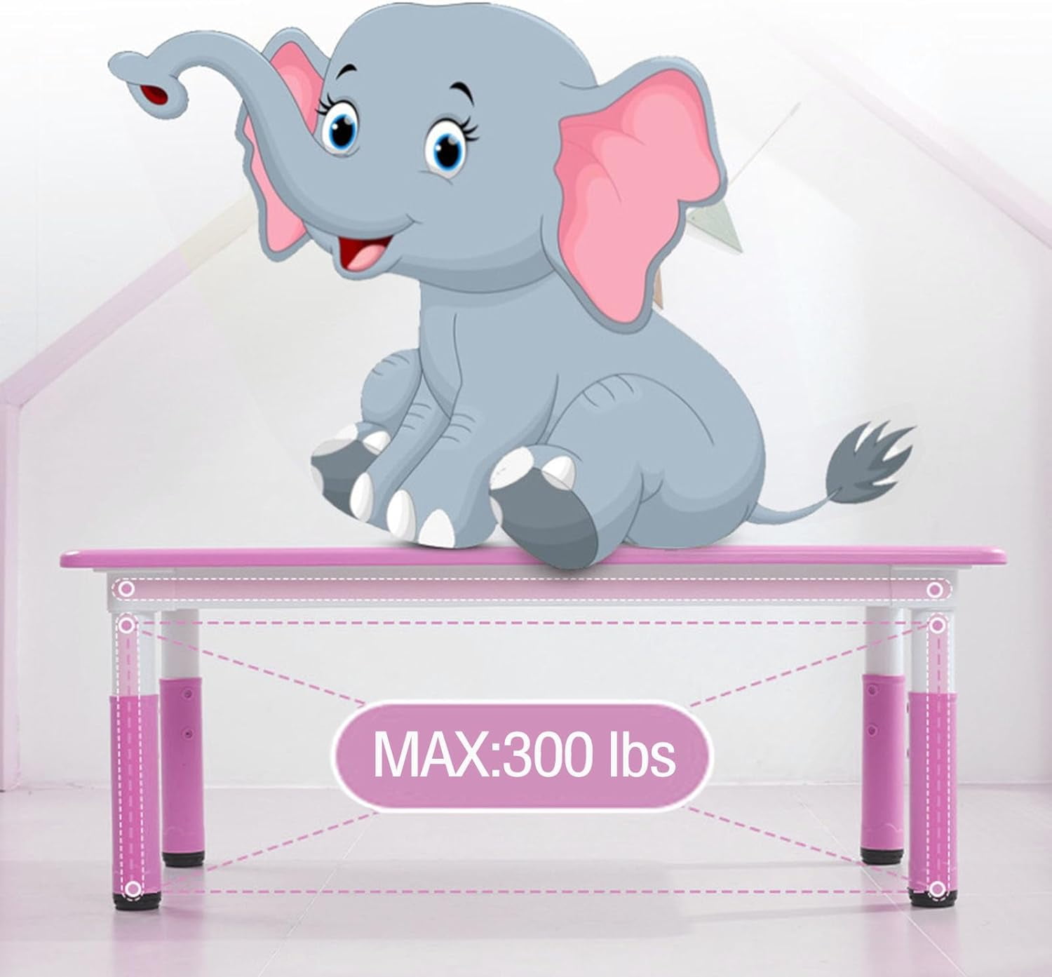Lumiparty Kids Table and Chairs Set, Height Adjustable Desk with 6 Seats for Ages 2-10,Arts & Crafts Table,Graffiti Desktop, Non-Slip Legs, Max 300lbs, Children Multi-Activity Table for Classrooms