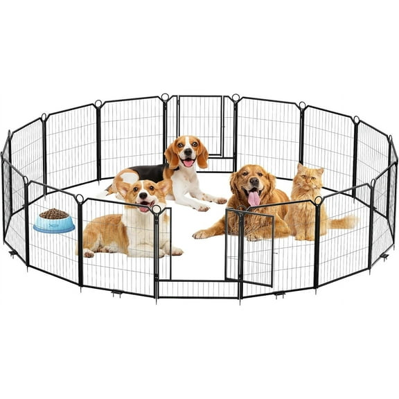 Lumiparty Large Metal Dog Fence, 32" Height 16 Panels Dog Playpen, Portable Pet Exercise Pen, for Indoor Outdoor Rv Camping Garden Yard