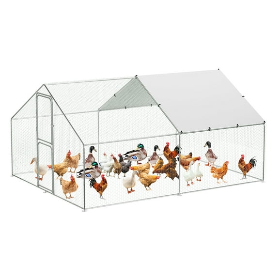 Lumiparty Metal Chicken Coop, Outdoor Chicken Pen with Double Door, Large Chicken Run with Cover, for Outdoor Farmyard (9.8'L x 13.1'W x 6.6'H)