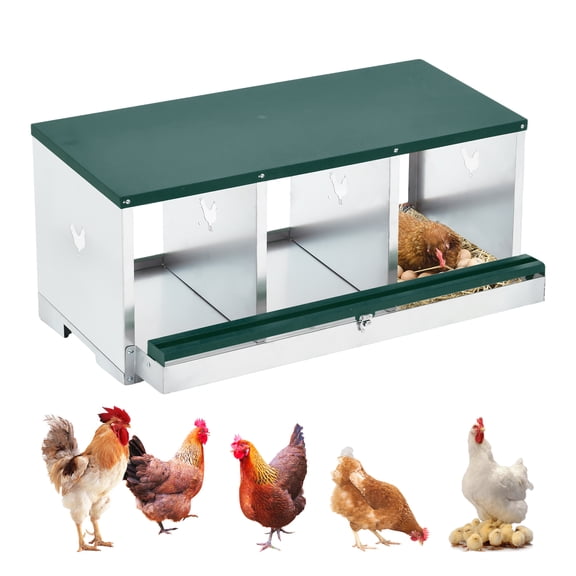 Lumiparty Metal Chicken Nesting Box, 3-Compartment Hen Nesting Box with Roll Away Egg Collection, Swing Perch, for Chicken Coop, Green