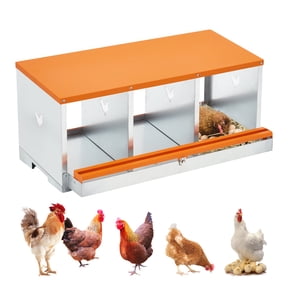 Lumiparty Metal Chicken Nesting Box, 3-Compartment Hen Nesting Box with Roll Away Egg Collection, Swing Perch, for Chicken Coop, Orange