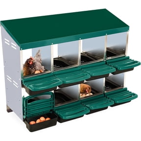 Lumiparty Metal Chicken Nesting Box, 8 Compartments 2 Layer Hen Nest Box, Roll Away Eggs Laying Boxes,Cleanable Pull Out Hen Roosting Boxes, Green