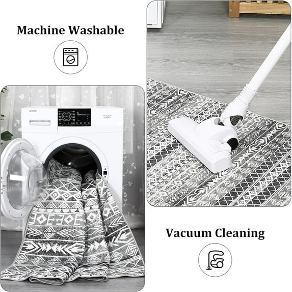 Lumiparty Moroccan Geometric Area Rug 4x6 - Machine Washable, Easy-Cleaning, Non-Shedding, Stain Resistant, Non-Slip, Foldable Indoor Mat for Living Room, Bedroom, Kitchen, Entryway, Bathroom, Grey