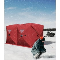 Lumiparty Pop-up Ice Fishing Shelter, 5-7 Person Insulated Tent, Portable Hub-Style Ice Fishing Shelter, 68 Square Feet of Fishable Area,  Red