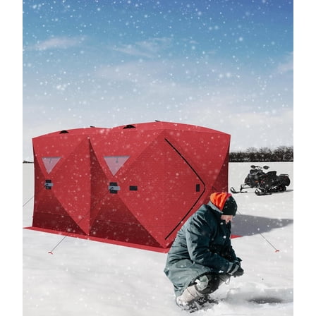 Lumiparty Pop-up Ice Fishing Shelter, 5-7 Person Insulated Tent, Portable Hub-Style Ice Fishing Shelter, 68 Square Feet of Fishable Area,  Red