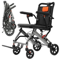 Lumiparty Portable Wheelchair, Foldable Transport Wheelchairs with Locking Handbrake, Manual Wheelchair with Flip Armrests, Supports 220 lbs, Gray