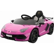 Lumiparty Ride on Car for Kids with Remote Control, 12V Licensed Lamborghini Electric Vehicles Battery Powered Sports Car with Sound System, LED Headlights and Hydraulic Doors, Pink