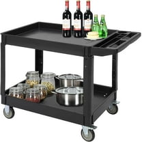 Lumiparty Service Utility Cart, 2 Tier Rolling Tool Cart with Storage Handle, 500 LBS Capacity, for Warehouse/Garage/Cleaning/Manufacturing, Black