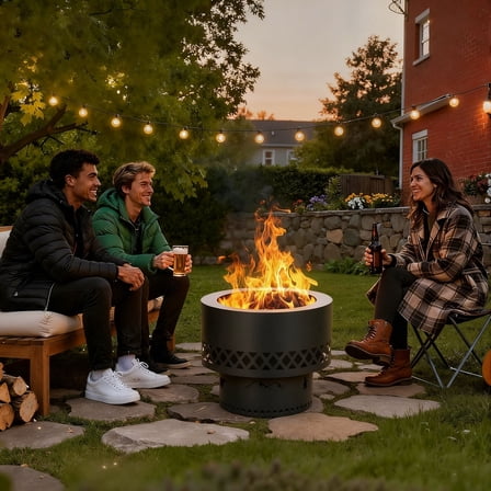 Lumiparty Smokeless Fire Pit, 16" Wood Burning Firepit Table, with Removable Ash Pan & Dust Bag, Outdoor Fireplace for Patio, Camping, Bonfire, Backyard