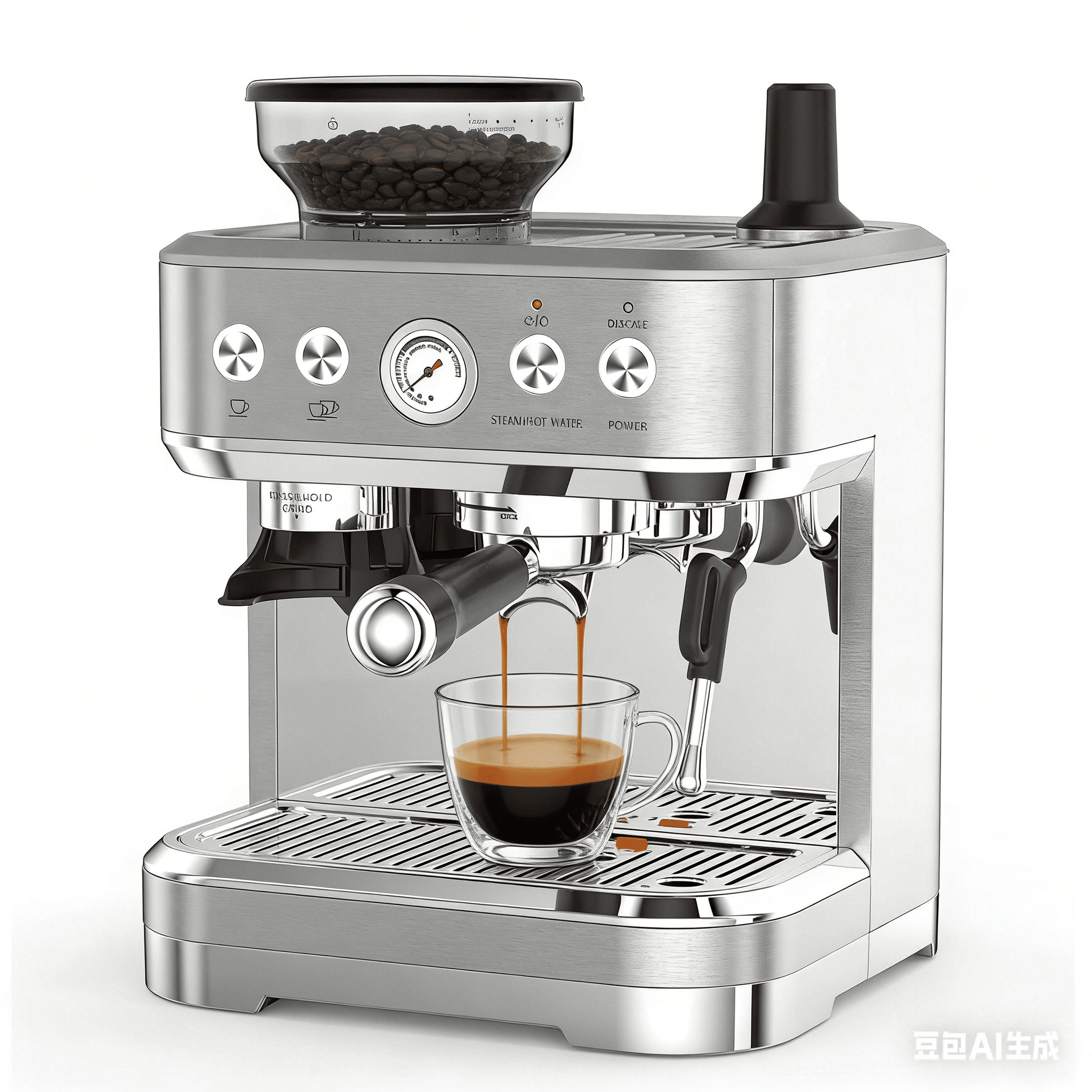 Lumiparty Stainless Steel Espresso Machine, Espresso Machine with Milk Frother and Grinder for Home Office Maker 2.5L Water Tank, 15 Bar, Silver