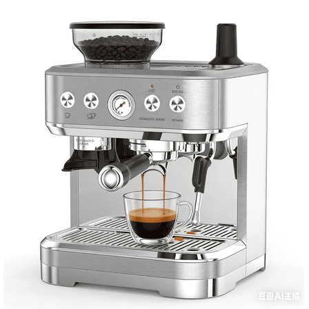 Lumiparty Stainless Steel Espresso Machine, Espresso Machine with Milk Frother and Grinder for Home Office Maker 2.5L Water Tank, 15 Bar, Silver