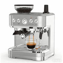 Lumiparty Stainless Steel Espresso Machine, Espresso Machine with Milk Frother and Grinder for Home Office Maker 2.5L Water Tank, 15 Bar, Silver